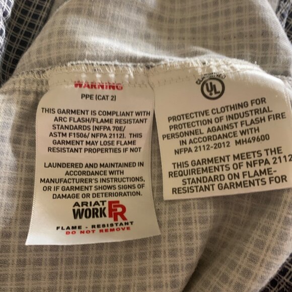 Ariat Work FR Men's Checkered Button-Down Shirt XXL Navy & White - Picture 5 of 16